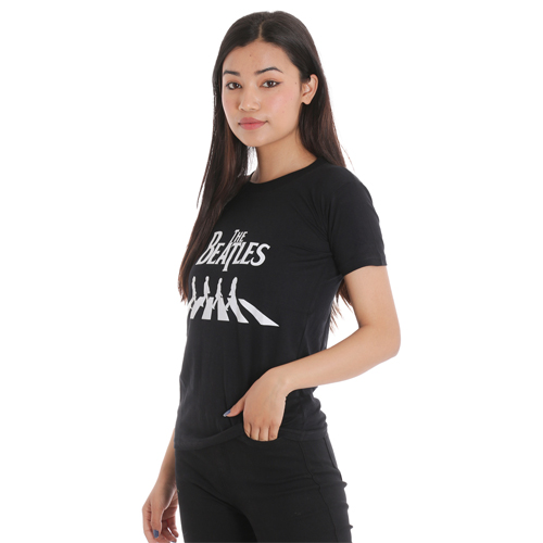 The Beatles Black Casual Printed T-Shirt For Women